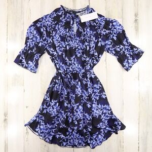 French Connection Dress Womens Small Dionne Floral Gathered Keyhole Neck NEW